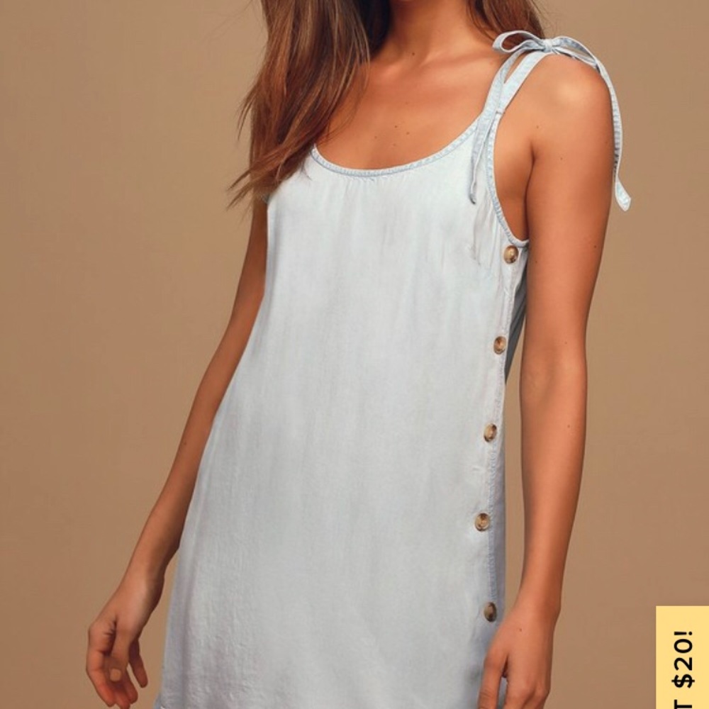 Lulus Heart Chambray Tie-Strap Shift Dress